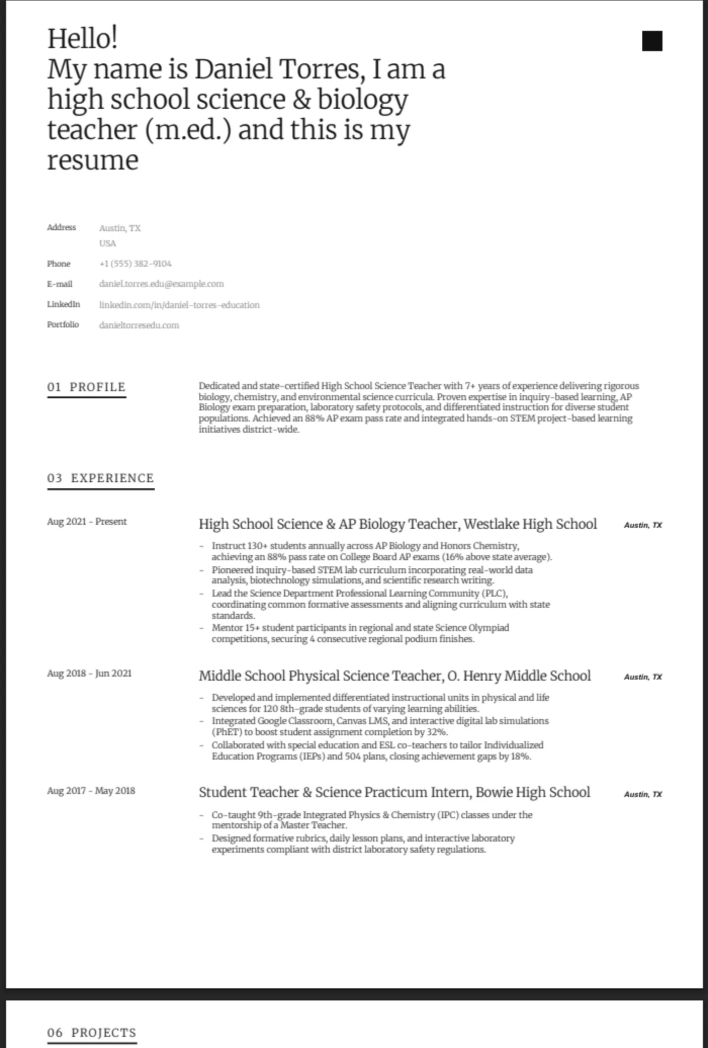 Narrative — Teacher