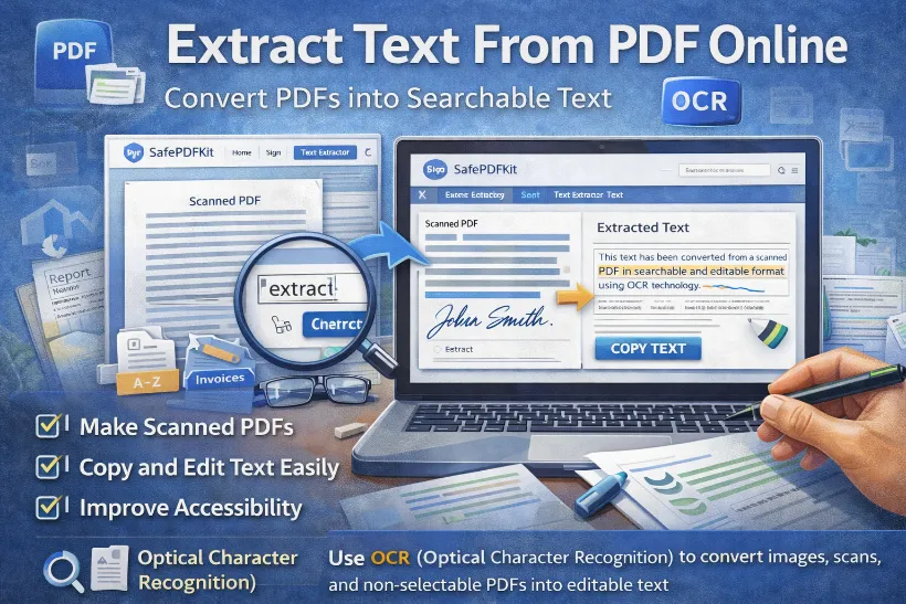 Extract text from PDF online using OCR to convert scanned PDFs into searchable and editable text